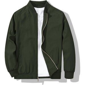 Men's Lightweight Stylish Dark Green Bomber Jackets Coat Winter Inner Pocket